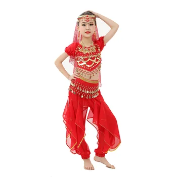 2018 Nový Štýl 3-Dielna Deti, Brušný Tanec Indiánske Kostýmy Nastaviť Dieťa Bollywood Dance Kostýmy Dievčatá Výkon Bellydance Nosenie