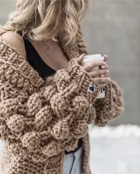 2018 oblečenie pre ženy hot predaj svetre bavlna ručne pletené vesty sladké farba svietidla rukáv české zimné hrubé svetre