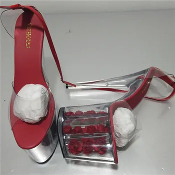 2018 romantický crystal red rose nevesta svadobné topánky 20 cm ultra vysoké podpätky sandále na platforme cos 8 cm vysoká Crystal topánky