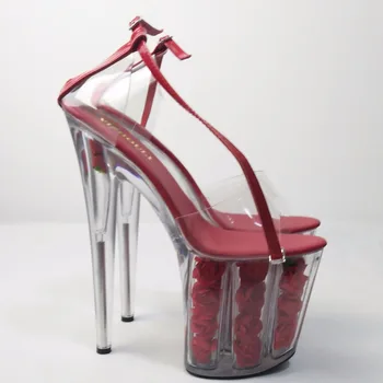 2018 romantický crystal red rose nevesta svadobné topánky 20 cm ultra vysoké podpätky sandále na platforme cos 8 cm vysoká Crystal topánky
