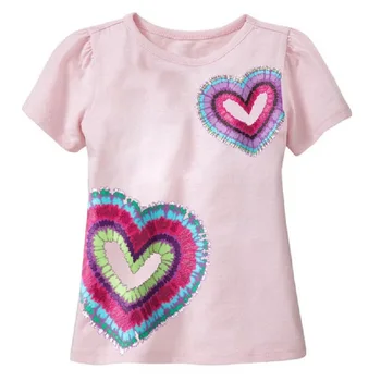 2018 Ružové Dievčenské Oblečenie Srdce Lesklé Detské Dievčenské Šaty Letné T-Shirts pre deti Topy Bavlna