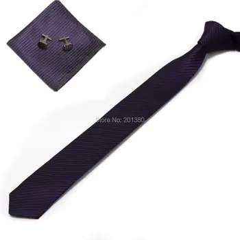 2018 Solid black mužov štíhly krk kravatu nastaviť Vreckovku manžetové gombíky