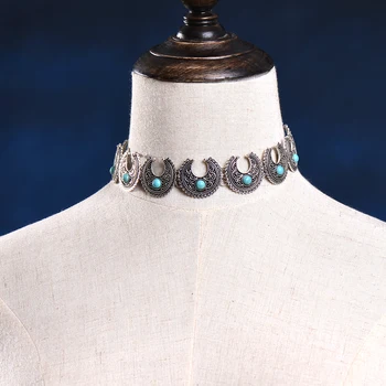 2018 Vintage Etnický štýl Bohemia kameň Korálky Choker Náhrdelník Šperky Tibetskej Strieborné šperky pre Ženy Krku Boho Náhrdelník