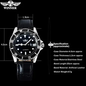2018 VÍŤAZ populárnej značky mužov luxusné automatickom vietor hodinky tvorivé prípade black dial mužskej kože kapela Relogio masculino