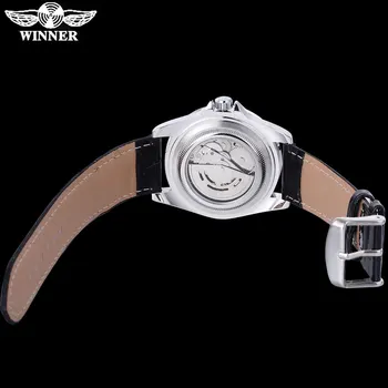 2018 VÍŤAZ populárnej značky mužov luxusné automatickom vietor hodinky tvorivé prípade black dial mužskej kože kapela Relogio masculino