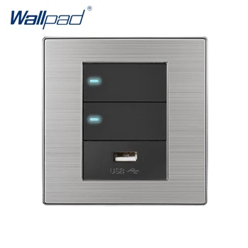 2018 Wallpad 2 Gang 2 Spôsob, ako S USB Nabíjačka 5V 1000mA Stenu Napájanie Nabíjačky Nehrdzavejúcej Ocele, Saténová Kovový Panel S LED Indikátor