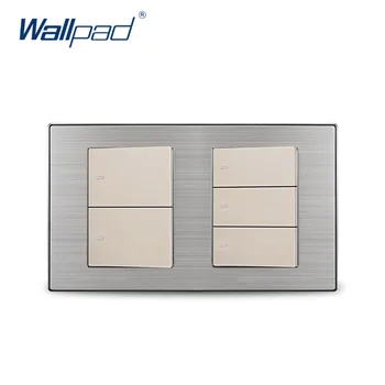 2018 Wallpad 5 Gang Reset Momentálne Kontakt Spínača Wall Light Switch Satin Kovový Panel, 160*86mm
