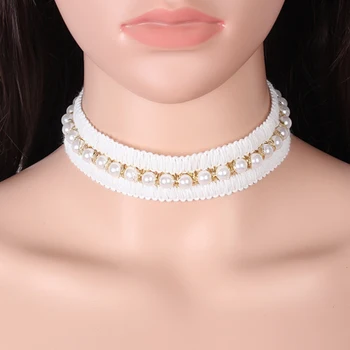 2018 Ženy Biele Zamatové Korálky Náhrdelník Módne Krku Kapela Chokers Náhrdelníky pre Ženy Šperky Collier Femme Collares