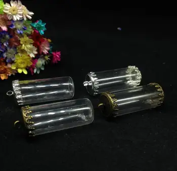 20pcs 28*12mm jasné, otvorené nádoby trubice tvar sklenenej fľaštičke prívesok s korunu zásobník sklenené fľaše, ktorí chcú náhrdelník sklenený kryt dome váza