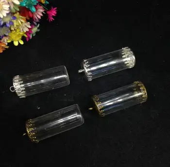 20pcs 28*12mm jasné, otvorené nádoby trubice tvar sklenenej fľaštičke prívesok s korunu zásobník sklenené fľaše, ktorí chcú náhrdelník sklenený kryt dome váza