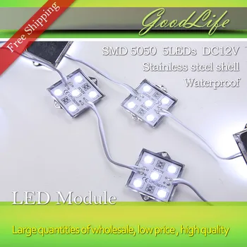 20PCS 5050 5 LED Modul, DC12V osvetlenie Nepremokavé Tetragonal Železa shell led modulov,biela farba,20PCS/veľa