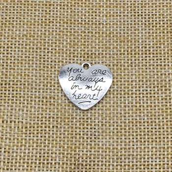 20Pcs Srdcom Charms ste vždy v mojom srdci Antique Silver Farba DIY Šperky Robiť Ručné Remeslá