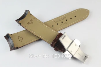 22 mm (Pracka 20 mm) T035410A T035407A Kvalitné Strieborné Motýľ Pracka + Hnedá pravej Kože zakrivené konci Watchband pásy muž