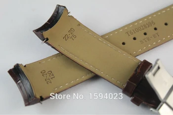 22 mm (Pracka 20 mm) T035410A T035407A Kvalitné Strieborné Motýľ Pracka + Hnedá pravej Kože zakrivené konci Watchband pásy muž