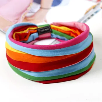 24 Candy farby-farebné športové elastické Hairband Módne látky Široký hlavový most Pre Ženy Vlasy príslušenstvo Kvetinový Tlač Turban 1pcs