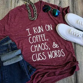 24 hodín doručenia Ženy T-Shirts Na Kávu Chaos & Cuss Slová, Písmená, Vytlačené Základné Tees tvaru Krátke Rukáv Top