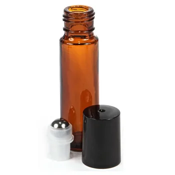 24pcs 10 ml Prázdne Amber Sklo Esenciálny olej Prejdite Na Fľašu Ampulky s nehrdzavejúcej ocele kovového valca loptu na parfum aromaterapia