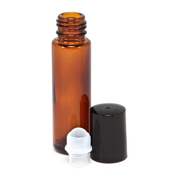 24pcs 10 ml Prázdne Amber Sklo Esenciálny olej Prejdite Na Fľašu Ampulky s nehrdzavejúcej ocele kovového valca loptu na parfum aromaterapia