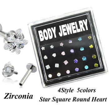 24pcs Box Set Vnútorne Niť Zirconia Crystal Labret Prírubového Krúžku Piercing Body Šperky v Uchu Helix Tragus Chrupavky Náušnice