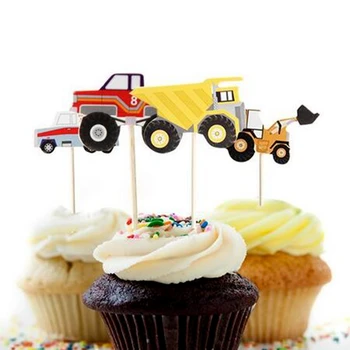 24pcs Cartoon Auto truck Rýpadlá Cupcake Mulčovače Vybrať dieťa, chlapec, Narodeniny, Party, svadobná torta vlajka Dekorácie Dodávky Deti Darček