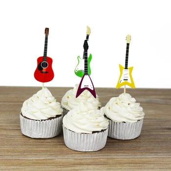 24pcs Farebné Štyri štýly gitara Vloženie Karty s Špáradlo Cake Dekorácie na Svadby, Narodeniny, Party Roztomilý Krásne G