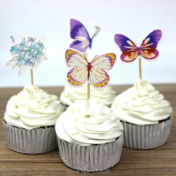 24pcs/veľa Pretty Butterfly Kvet Cupcake Mulčovače Vyberá Svadobné Cupcake Vňaťou Papier Tortu Vloží Kartu Strany Slávnostné Dodávky