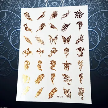 25 Čínsky Štýl Inšpirovaný Citát Dočasné Zlato Flash Kovové Tetovanie Nálepky Ženy Náramok Falošné Black Tattoo Slová Zlatý Lev
