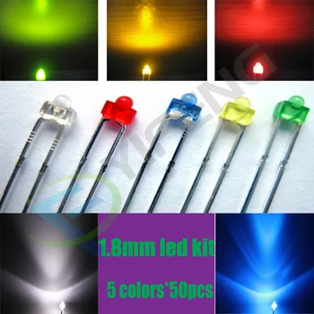 250pcs 1.8 mm červená/žltá/modrá/zelená/biela Ultra Svetlé rozptýleného LED R/R/B/G/W Nové zmiešané farby