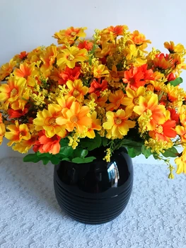 28 hlavu chryzantéma žltá/oranžová malé daisy kvet umelé kvety krytý displej hodvábnej látky kvety 5piece/veľa