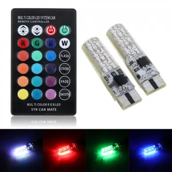 2ks / set 5050 SMD RGB LED T10 194 168 W5W auto klin svetlo zase signál krytý dome klin prečítajte si žiarovku s diaľkovým ovládaním