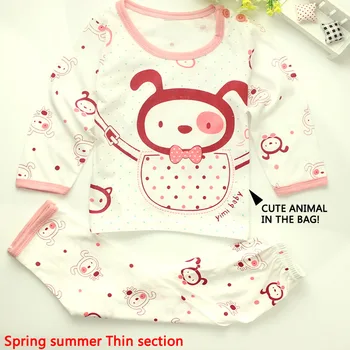 2ks/set Novorodenca Oblečenie Sady pre 7-24M deti pyžamá Šaty, Bavlna, dlhý rukáv base tričko Undershirts pyžamá medvede