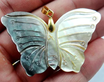 2pc Prírodné Sladkovodné motýľ Shell Náhrdelník Prívesky Pre Šperky, Takže Charms Prívesky 33*56MM P311