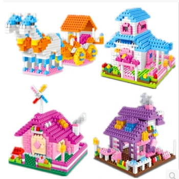 2sets/veľa doprava zadarmo DIY deti Ručne Zmontované Plastové Stavebné Bloky Puzzle, hračky Princezná Domu Blok Hračky pre Deti