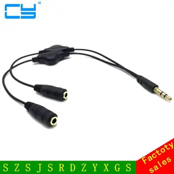 3.5 mm Stereo Samec Dvojitý 3,5 mm Samica Audio konektor pre Slúchadlá Y Rozdeľovací Kábel s ovládaním Hlasitosti Prepínanie