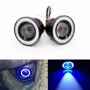 3,5 palcový Auto Universal COB LED Angel Eyes Svetla do Hmly Lampa W/ Objektívu Auto DRL Jazdy Svetlo pre Denné svietenie Modrá 30W 1200L