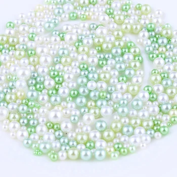 3-6mm Svetlo Zelená Séria Mix Veľkosť Imitácia Č Otvor Pearl Okrúhle Korálky Pre DIY Nechtov Umenie Dekorácie