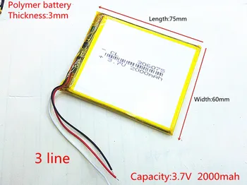 3,7 V 2000mAh Lítium-Polymérová LiPo Nabíjateľná Batéria buniek energie Pre PAD GPS, PSP Vedi Hry, E-Book Tablet PC Power Bank 306075