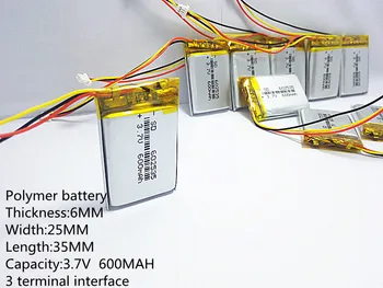 3.7 V, 600mAh Nabíjateľná li Polymer Li-ion Batéria Pre slúchadlá tachografu MODEL 582535 SP5 mp3, mp4, GPS PSP 602535 062535