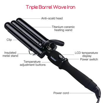 3 Barel Vlasy kulma svoju vlnovú dĺžku Navi Prútik LCD Keramické Triple Sudy Vlasy Curler regulácia Teploty Hlboko Vlna Rýchle Curl S43