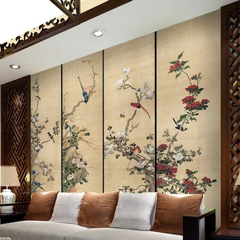 3 d Tapety TV nástennú maľbu na TV joj veľké atrament kvet, vták freskami Čínskom štýle retro tapety pre obývacia izba