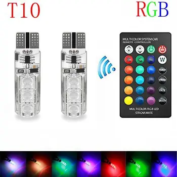 3 IN1 Automatické svetlá RGB LED T10 Žiarovku S Diaľkovým ovládaním 5050 SMD Multi-color Interiér Klin Strane Strobo Bezdrôtové Ovládanie