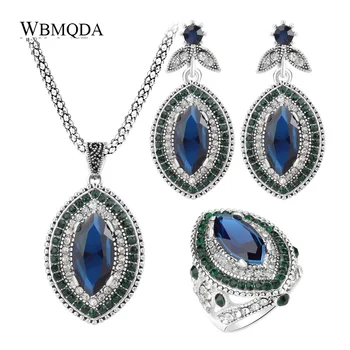 3 Ks/veľa Luxusné Vintage Svadba Šperky Sady Pre Ženy 2018 Módne Strieborná Farba Veľké Krištáľovo Prstene, Náušnice A Náhrdelník