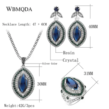 3 Ks/veľa Luxusné Vintage Svadba Šperky Sady Pre Ženy 2018 Módne Strieborná Farba Veľké Krištáľovo Prstene, Náušnice A Náhrdelník