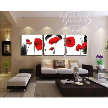 3 Kus Hot Predaj Moderné Nástenné Maľby Červeného Maku Kvet, Tlač Na Plátno, maľovanie na steny v Obývacej Izbe dekor obrázok(FRAMELESS)