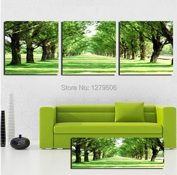 3 kus stromu cestnej Abstraktnú olejomaľbu Dekoratívny Obraz, Obývacia Izba Maľovať Krásne Vynikajúci Plátno Tlačiť Wall Art Zelený Strom