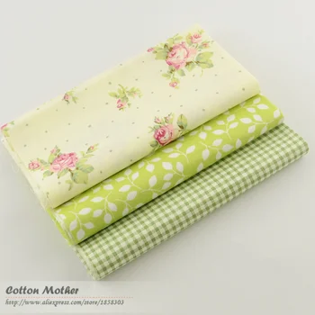 3 kus zelenej tuku štvrťroku 40cmx50cm bavlnenej tkaniny patchwork prešívanie posteľná bielizeň šitie tkaniny tecido bytový textil tkaniva