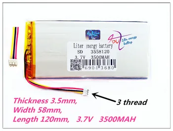 3 niť 3558120 3,7 V 3500mah Lítium-polymérová Batéria s Ochranou Rada Pre PDA, Tablet Pc, Digitálne Produkty