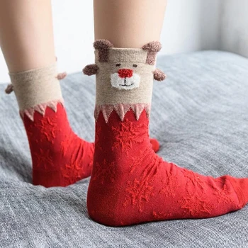 3 Pair/ Veľa Žien Vianočné Ponožky Sladké Dizajn Ženy, Nový Rok Červená Roztomilý Kreslený Zvierat Mäkké Bavlnené Ponožky Vianočné Darčeky