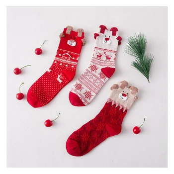 3 Pair/ Veľa Žien Vianočné Ponožky Sladké Dizajn Ženy, Nový Rok Červená Roztomilý Kreslený Zvierat Mäkké Bavlnené Ponožky Vianočné Darčeky