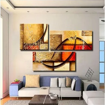 3 Panel Plátno Umenie textúrou lacné Ručne Maľované Abstraktnú olejomaľbu žltá modulárny obrazov na Stenu Pre Obývacia Izba bez rámu